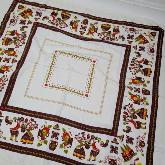 Linen Tablecloth Ukrainian Vintage Folk Art Graphic Image Illustration Slavic - Picture 2 of 8